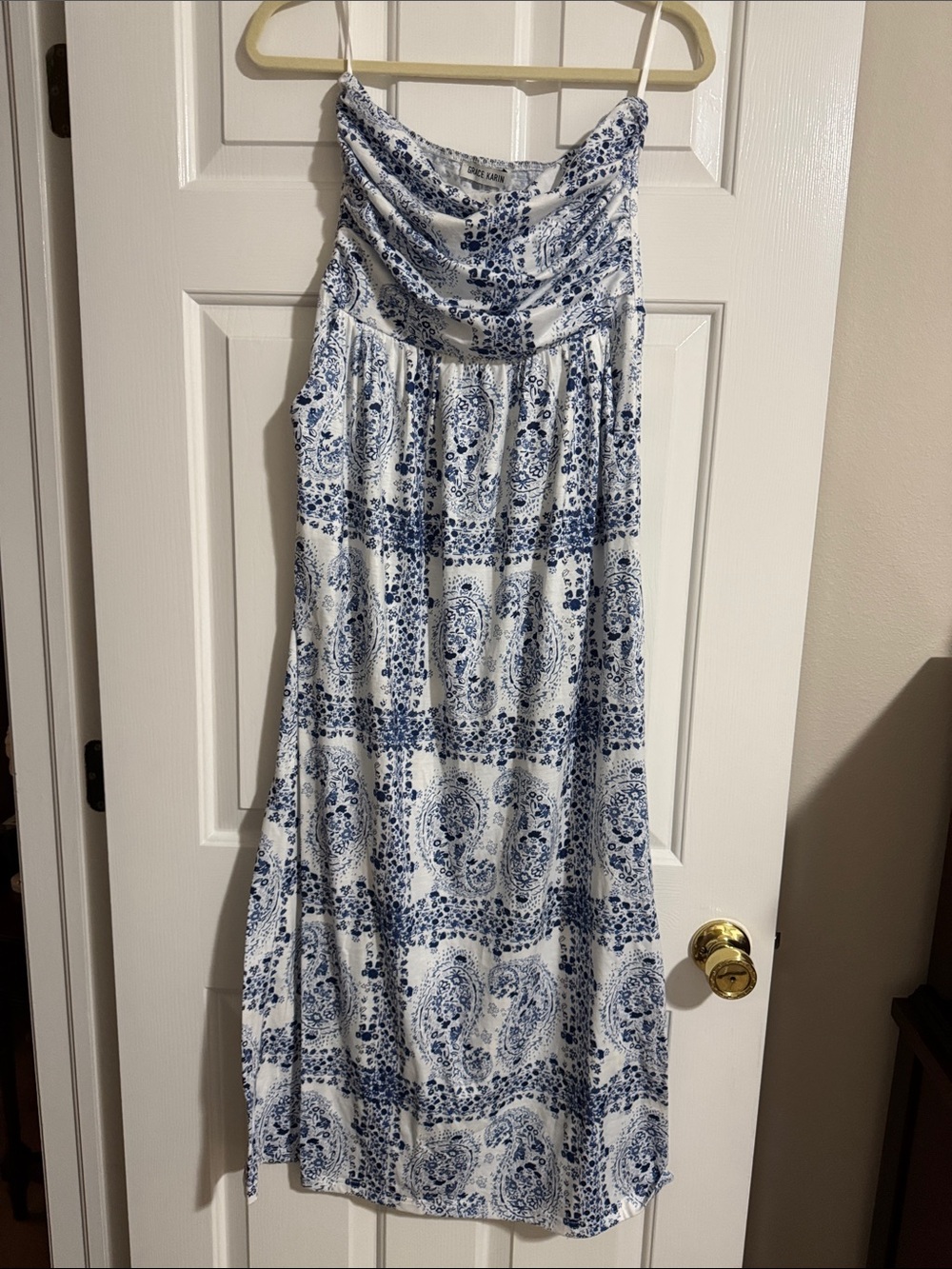 Grace Karin Blue and White Paisley Maxi Dress